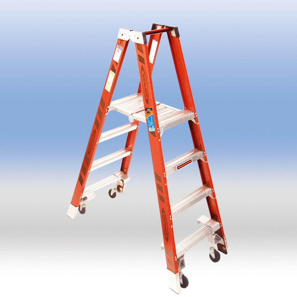 Double Platform Step Ladder (self-locking with wheels)